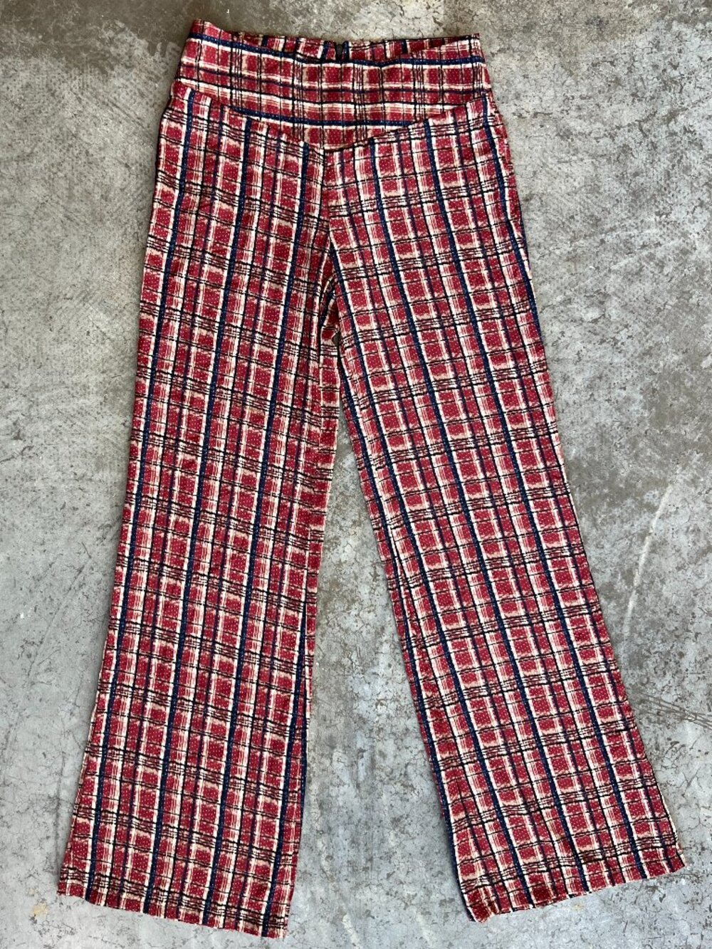 My Beloved Plaid Flare Leg Pants Red Blue White Retro Wide Leg Trousers Small